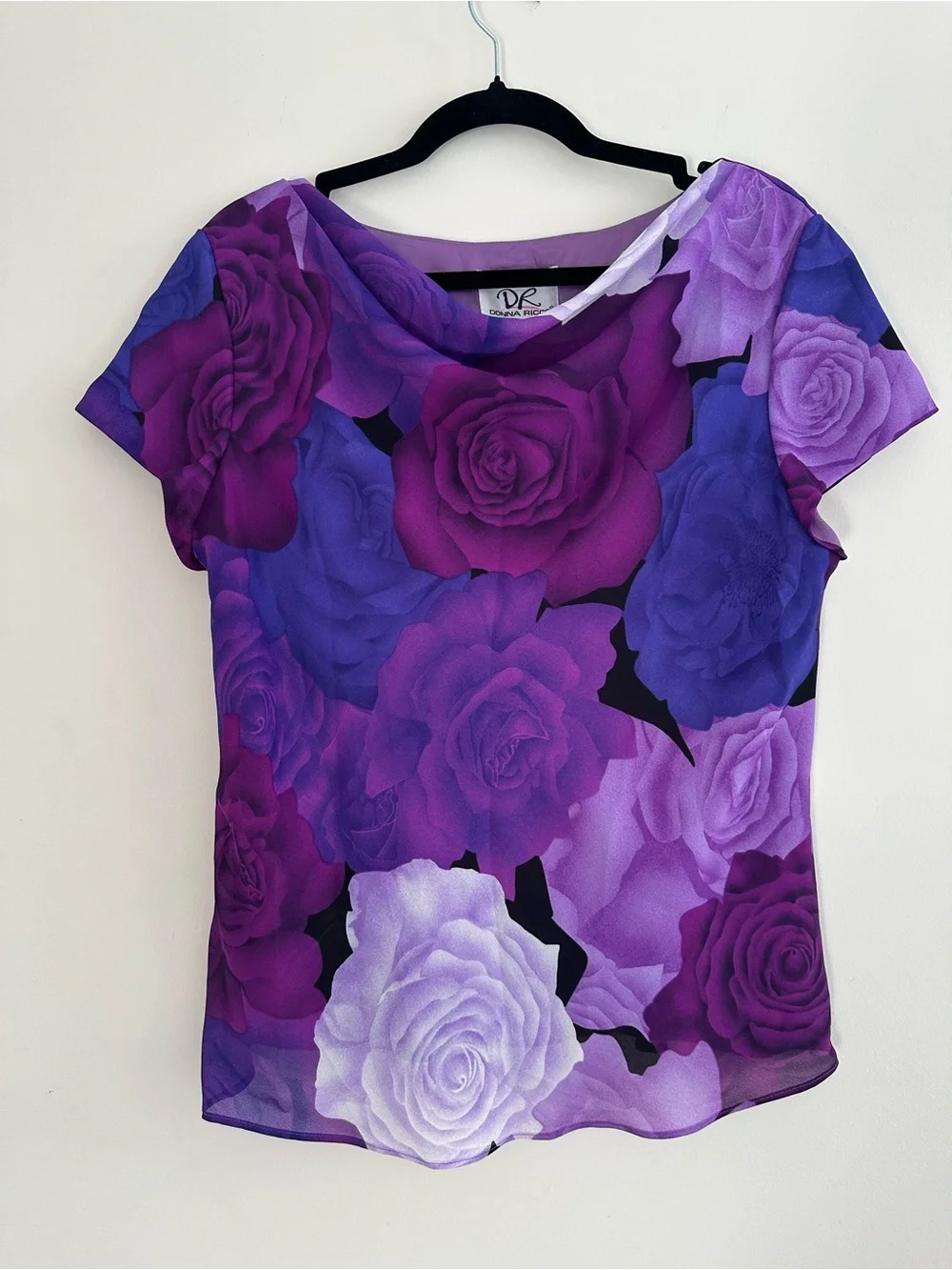 Donna Ricco Purple Rose Print Two-Piece Skirt Set Sz. 12 NWOT